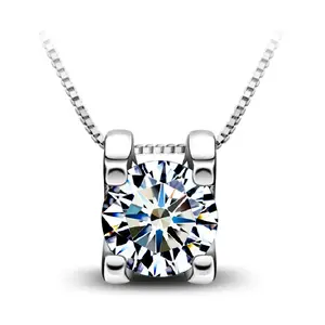 Minimalist style zircon inlay dangle jewellery dainty women 925 sterling silver necklace