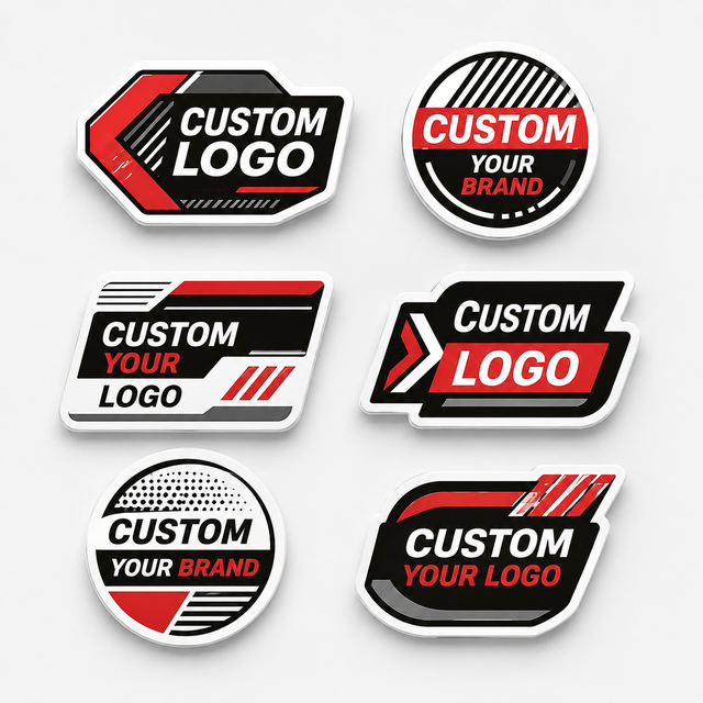 Custom Esports Tech & Corporate Geometric Badge Stickers Die Cut Self Adhesive for Brand & Gaming Labels