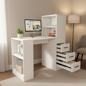 Scrivania Computer in legno bianco con presa 4-in-1 3 cassetti scorrevoli e 4 livelli di archiviazione Versatile per vari luoghi - Product Image 2