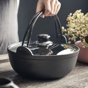 <span class=keywords><strong>Sukiyaki</strong></span> de hierro fundido con calentador de alcohol, base de madera, olla caliente de fideos japoneses con tapa de madera - Product Image 1