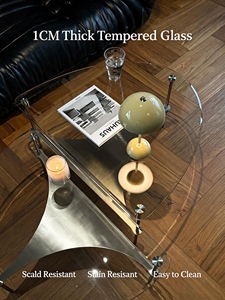 Meuble de salon moderne pour appartement, table d'appoint/bas de canapé/bout de canapé à plateau en verre et base métallique irrégulière à deux niveaux, pour hôtel et salon - Product Image 3