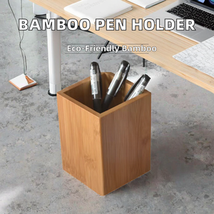 Porte-stylos carré en bambou naturel HONSWILL - Organisateur de bureau artisanal 8*8*10CM pour le bureau et l'étude - Product Image 2