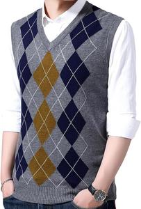 Người đàn ông của Cổ Điển Sọc V không tay dệt kim áo thun áo len vest Thư giãn phù hợp với kẻ sọc Patterned Knitwear - Product Image 2