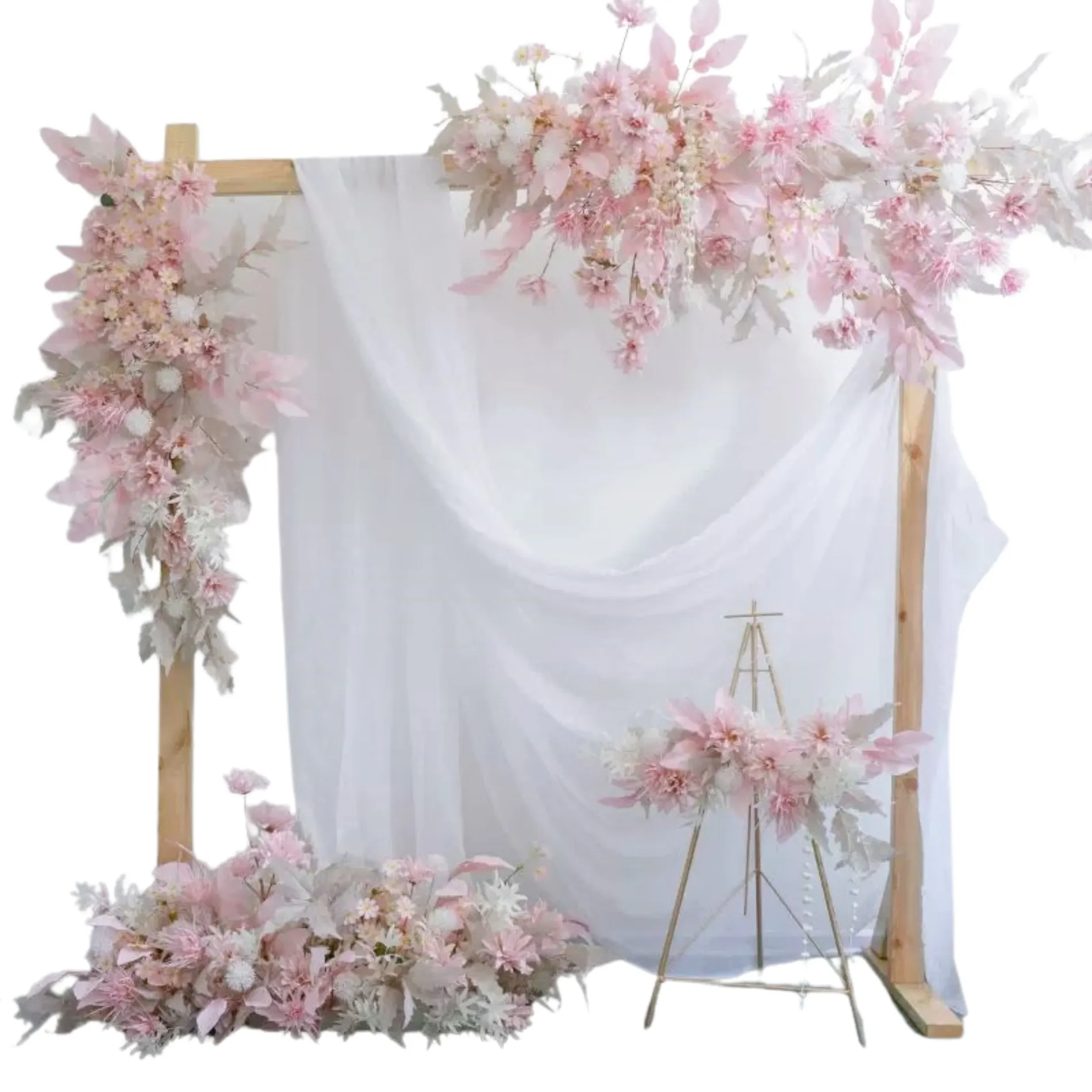 Fard à joues de mariage Arche de pampa Arrangement Tonnelle Blanc Blush Fleurs Eucalyptus Blanc rose Artificielle Faux Fleurs Décor de Mariage