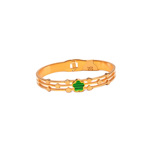 สร้อยข้อมือสแตนเลสสตีล 316L ชุบทอง PVD ลายใบโคลเวอร์สีเขียว ปรับขนาดได้ เครื่องประดับแฟชั่น - Product Image 2