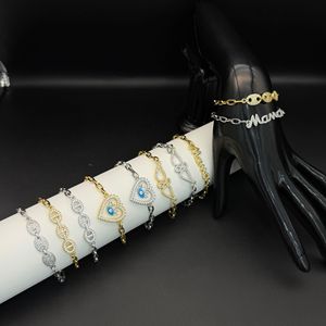 Set di Gioielli Collana e Bracciale in Acciaio Inossidabile con Zirconi Completamente Incastonati, Design Occhio Malvagio e Olio Gocciolante a Naso di Maiale, Stile Transfrontaliero Europa America - Product Image 5