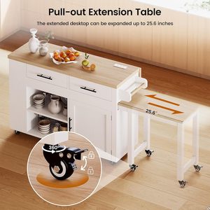 <strong>Kitchen</strong> <strong>Island</strong> With Storage Drop Leaf,<strong>Kitchen</strong> <strong>Island</strong> <strong>on</strong> <strong>Wheels</strong> Power Outlet Drawers Rack Shelves Storage with Adjustable Shelf - Product Image 2