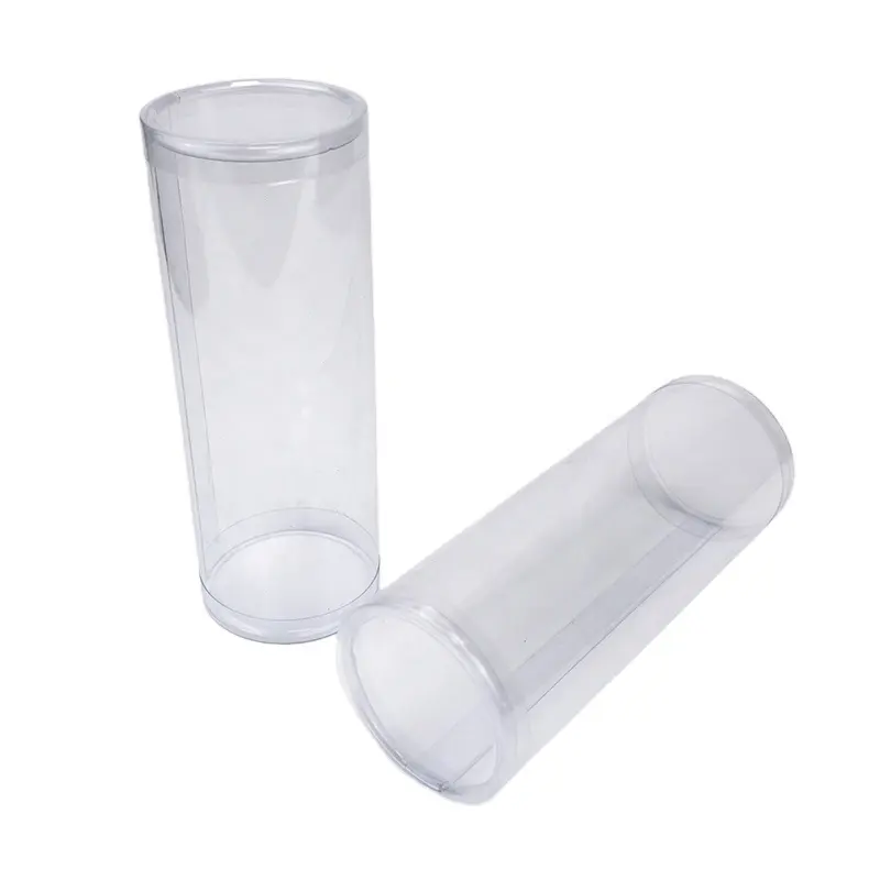 Conteneurs d'emballage de tube cylindrique en plastique PET transparent transparent personnalisé avec couvercle