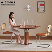 WISEMAX FURNITURE Table de restaurant contemporaine Base en métal Creative Noyer Rond Frêne Bois Table à manger Set 4 sièges pour appartement