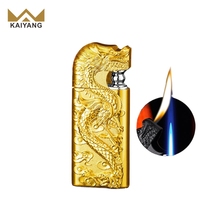 KY 2024 briquet Dragon en relief double flamme coupe-vent gaz rechargeable briquets en métal Cool