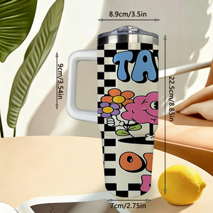 Gobelet isotherme 30oz « Soins de vous-même », Mug de voyage rétro à motif cérébral et cardiaque, Stock USA, Cadeau pour la sensibilisation à la santé mentale - Product Image 3