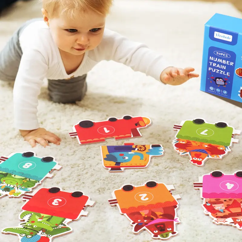 Educação precoce das crianças brinquedo de correspondência cognitiva Puzzle Número animal Quebra-cabeças número trem quebra-cabeça