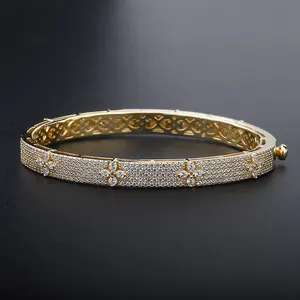 Fine Jewelry Silver Brand Bracelet 925 Sterling Bangles Width Full Diamond Cz Gold Plated Cubic Zircon Trend Bangle For Girls