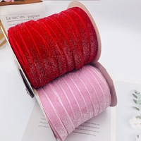 Ruban en velours pailleté multicolore de luxe E-Magic, flocage scintillant simple face pour nœuds de cheveux DIY et emballage cadeau de Noël