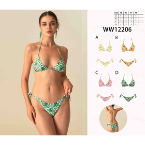 Ensemble bikini HDJ imprimé floral, col halter, bas à nouer sur les côtés, maillot de bain pour femme, grande taille 40 42 44 46, vert, orange, rose - Product Image 2