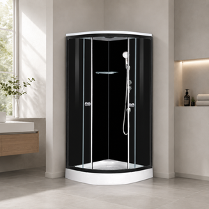 Cabina Doccia Angolare Nera Opaca con Cornice e Vetro Satinato con Motivo Damascato, Doccia a Pioggia per Ristrutturazione Appartamenti - Product Image 4