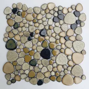 Beige Tone Oval Pebble Tegel Geglazuurde Keramische Mozaïek Tegels Voor Zwembad