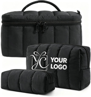 Trousse de Maquillage Matelassée Gonflée à Faible MOQ, 3 Tailles, Portable, Organisateur de Cosmétiques de Voyage, Logo Personnalisé pour Femmes, Idéale pour les Vacances - Vente Chaude