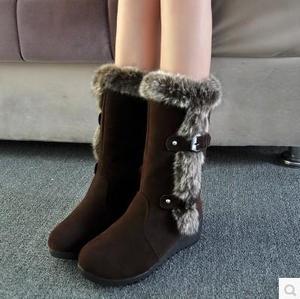 Nouvelles Bottes de Neige Compensées Mi-Mollet pour Femme, Automne Hiver 2026, à Enfiler, Doublure en Fausse Fourrure de Lapin, Style Preppy, Vente en Gros - Product Image 1