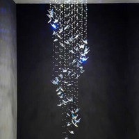 Lustres en cristal de luxe créatifs - LED, hauteur réglable, design en forme de ligne de pêche en acier inoxydable pour l'éclairage des salons/salles à manger
