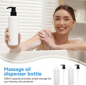 White <b>Plastic</b> <b>Empty</b> Square Round Shampoo Body Wash <b>Bottle</b> with Pump 300ml - Product Image 4