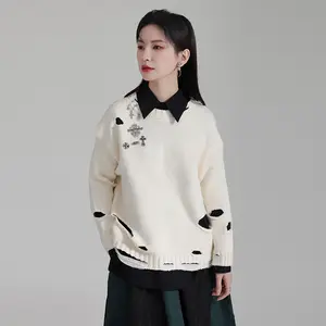 Women Clothing Fashionable Worn 2023 New Women's Sweater Loose and Lazy Style Layered Unique Knitted Women's Top