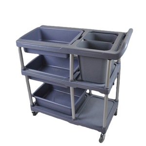 Chariot de collecte alimentaire en plastique, cinq compartiments, gris, 4 roues, pour hôtel, cantine, nettoyage, stockage - Product Image 5