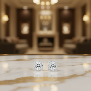 Pendientes de Oro Blanco E2075 con Diamantes Redondos de Corte Brillante, Engaste de Garra, Joyería Fina Clásica Unisex - Product Image 2