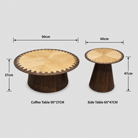 Ensemble de tables basses rondes modernes en bois massif 90cm 60cm, marqueterie artisanale, meubles de salon écologiques