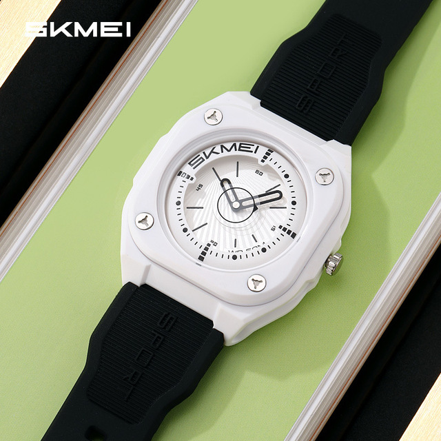 SKMEI 2329  Quartz Movement Trendy Unisex Watch Stainless Steel Digital Watches Square Watch Waterproof Silicone Band