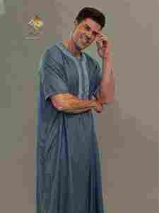 Al Haramain Men's Cotton Thobe Long Sleeveless Prayer Robe Solid Color Modest <b>Floor</b> Length Loose Fit Middle Eastern Style - Product Image 3