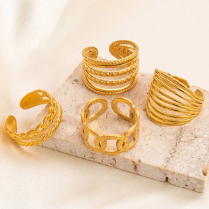 Hollowed Out <b>Ring</b> Geometric Oval Adjustable 18K Gold Band Unisex Party Jewelry - Product Image 2