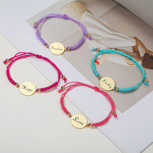 Braccialetti in Corda Macramè con Charm a Disco Rotondo in Acciaio Inox, Argento, Oro Rosa, Oro 18k, Personalizzabili con Logo - Product Image 2