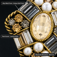 Broche Vintage Style Palais en Alliage de Cuivre Plaqué Or avec Zircon, Perles de Cristal Champagne pour Femme, Bijou de Corsage, Manteau, Écharpe, Cadeau