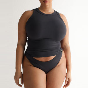 Top col haut vêtements de sport femmes sans manches Compression Active Crop Rib débardeur - Product Image 4