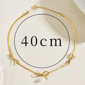 Collar con lazo de estilo europeo americano con colgante de perla y cadena de serpiente para mujer, joyería de aleación de zinc para uso diario y fiestas - Product Image 3