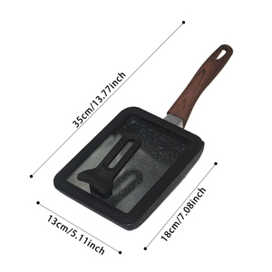 Chảo rán tamagoyaki hình vuông bằng thép carbon không dính, kiểu Nhật, an toàn thực phẩm, có tay cầm bằng gỗ, có sẵn trong kho - Product Image 2