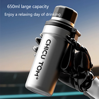 Nouvelle bouteille d'eau isotherme multifonctionnelle en acier inoxydable 304 de 650 ml avec paille et bec verseur direct, grand couvercle