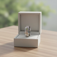 Bague en tungstène argenté POYA 8 mm polie avec incrustation de pierre massive et gravure Forêt, pour mariage, fiançailles, anniversaire, pour couples