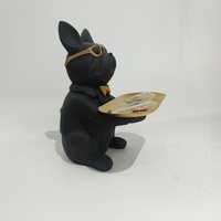 Statue de chien bouledogue français en résine avec plateau doré, décoration de luxe pour la maison, porte-clés, bonbonnière pour entrée, bureau, salon, cadeau