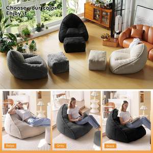 Fauteuil pouf Cloud en tissu velours côtelé, mousse PU, design Art Déco, confort moyen, pour adultes, canapé sans ossature, pouf - Product Image 4