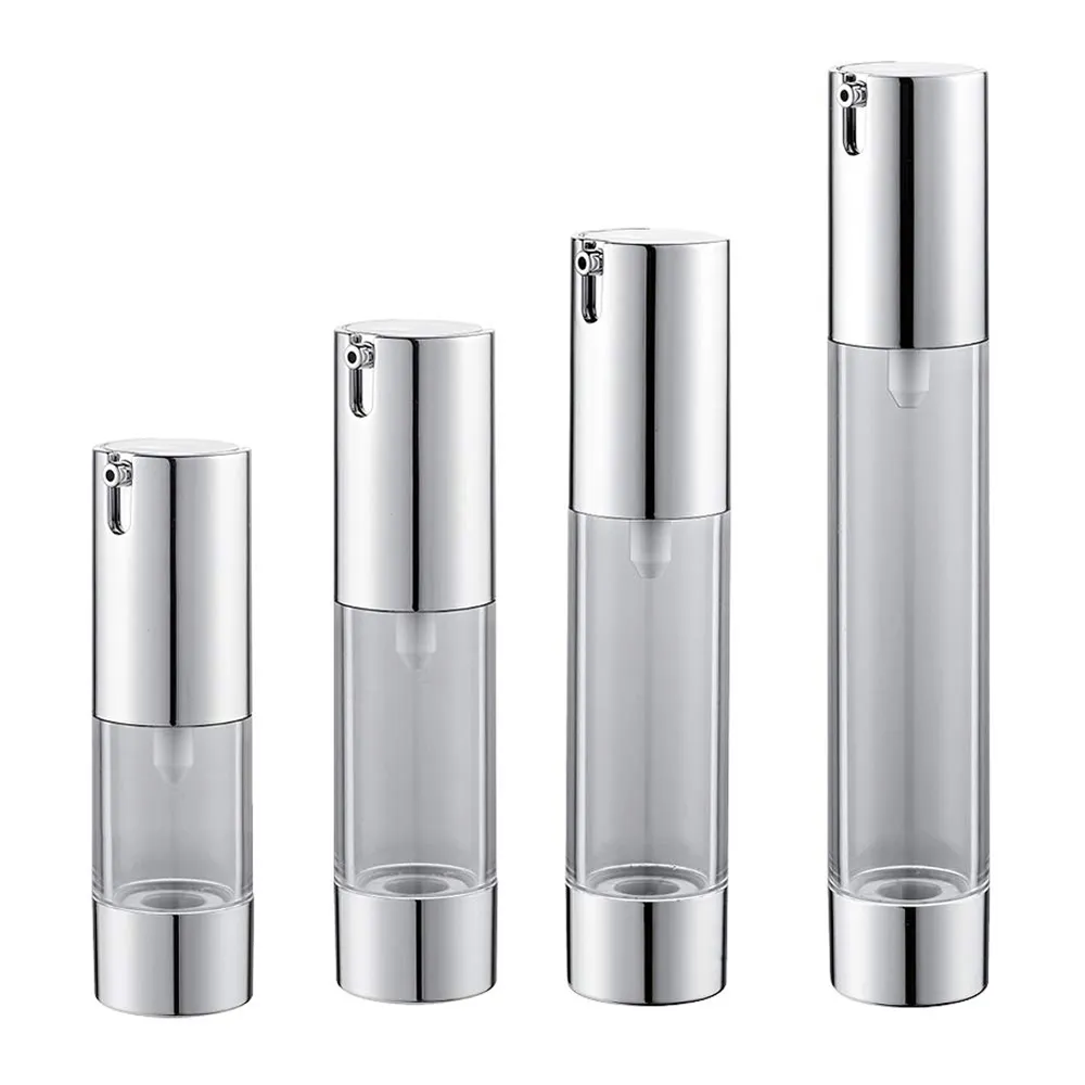 Custom Cosmetic Packaging silver 15ml 20ml 30ml 50ml cosmetic syringe airless bottle airless lotion pump bottle