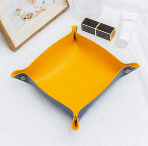 Dual-Color PU Leather <b>Foldable</b> Valet Tray Desktop Storage Box for Keys Cosmetics Jewelry and Office Accessories - Product Image 3