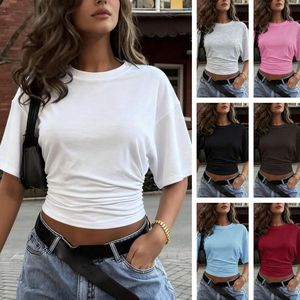 2026 Zomer Nieuwe Solid Crew Neck Crop Top Dames Casual Korte Mouw T-<span class=keywords><strong>shirts</strong></span> Trendy <span class=keywords><strong>Streetwear</strong></span> Tees Hot Sale - Product Image 3
