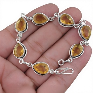 Pulsera de Plata de Ley 925 con Citrino, Cadena de Eslabones, Baño de Rodio, Ajustable, Joyería para Mujer, Ideal para Fiestas - Product Image 4