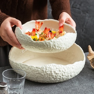Large Creative Irregular Restaurant <b>Tableware</b> New Black and White Shell Bowl Underglaze Color Ceramic Soup and Salad Bowl - Product Image 1