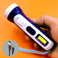 Senter plastik ABS baterai Lithium USB isi ulang, senter darurat terang luar ruangan daya tinggi COB