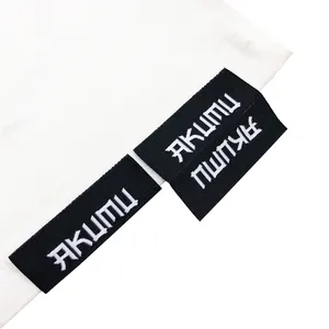 Custom T-Shirt Hem Labels Sleeve Tags Center Fold Black Woven Logo Labels