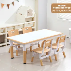 Children Table And Chairs Set For 4 49''L X 25''W Study Table And Chair Set For Kids School Toddler Desk Furniture Sets