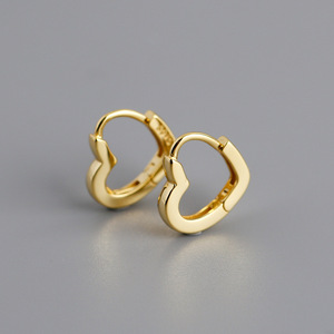 High Quality 925 Sterling <strong>Silver</strong> Heart Button Earring <strong>Hoop</strong> for Women - Product Image 3